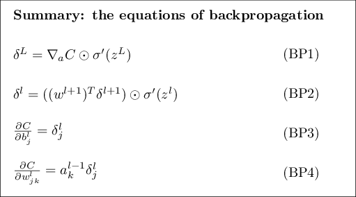 চারটি মৌলিক backpropagation equation সারাংশ